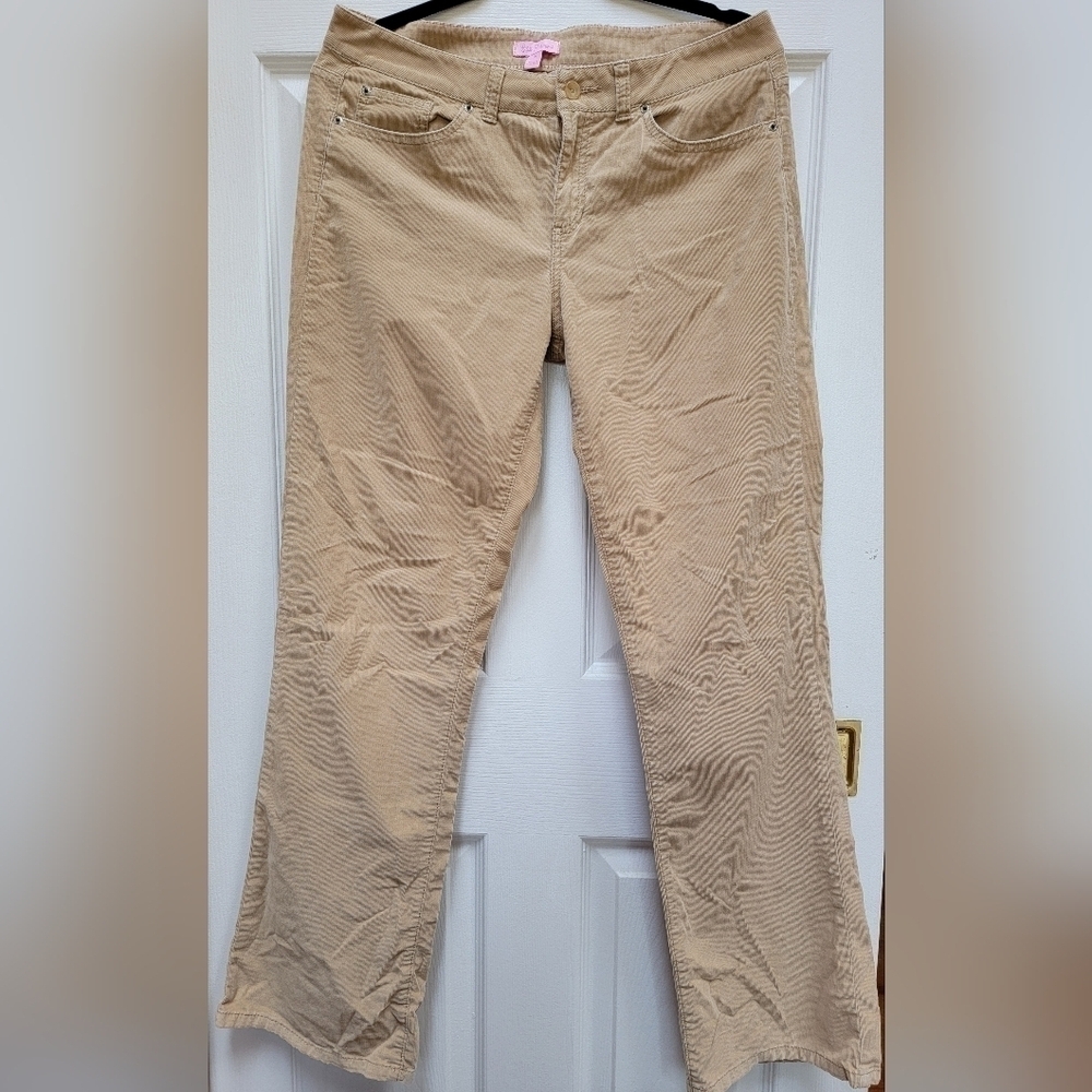 Lilly Pulitzer Palm Beach Tan Corduroy Flare Pants Size 10 Cotton